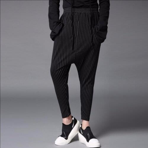 M-5xl 2020 New Autumn And Winter Men Clothing Personality Irregular Stripe Elastic Waist Pants Low-rise Casual Harem Pants Tide