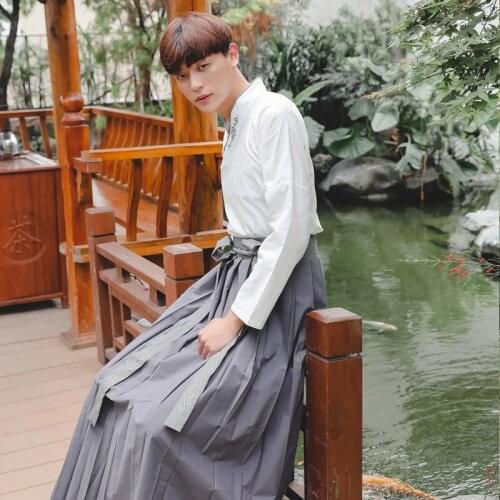 Outfit new mens wear ancient costume male hanfu cross led long sleeve blouse ancientry Ru skirts scholar class loading