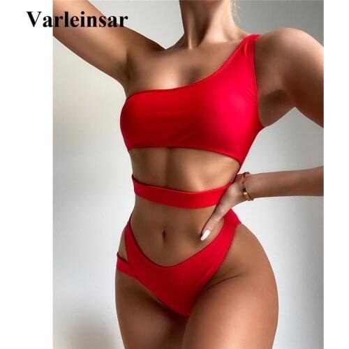 2021 New Sexy Tummy Cut Out Asymmetrical One Piece Swimsuit Women Swimwear Female One Shoulder Bather Bathing Suit Swim V3034