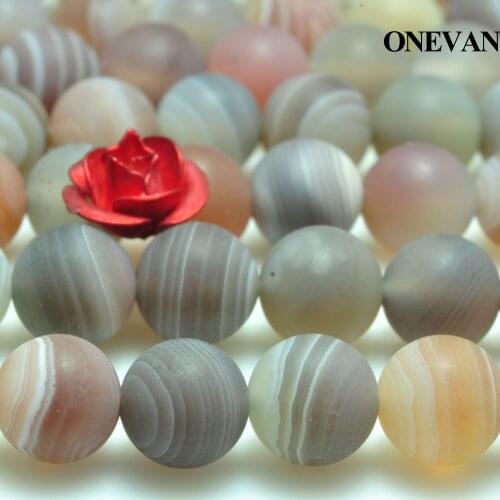 ONEVAN Natural Botswana Agate Matte Beads Smooth Loose Round Stone Bracelet Necklace Jewelry Making Diy Accessories Gift Design