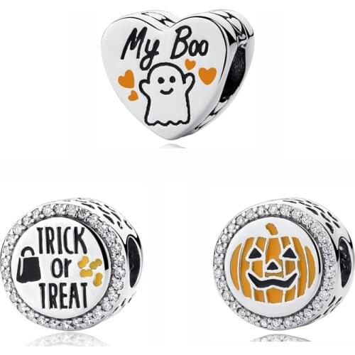 Original 100% 925 Sterling Silver Charm Bead My Boo Pumpkin Charms Halloween Candy Fit Pandora Bracelets Women DIY Jewelry