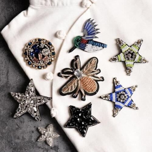 Bees sequins Rhinestones bead brooch patches applique sew on beading applique clothes shoes bags decoration patch DIY