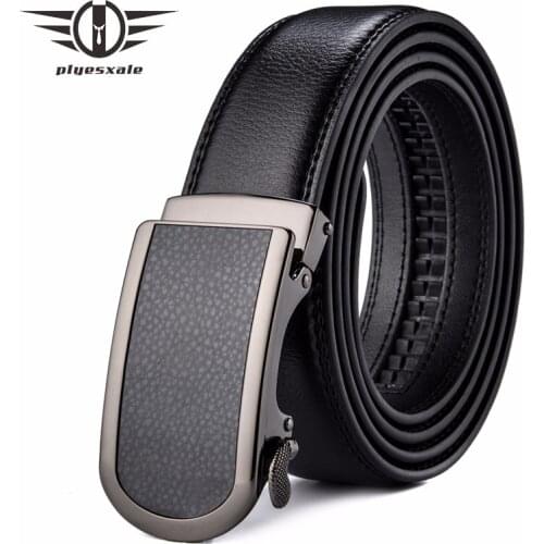 Plyesxale Genuine Leather Belt Men 35mm Wide Luxury Automatic Buckle Ratchet Dress Belt for Man Black 2018 ceinture homme B47