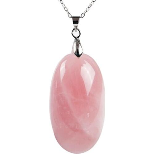 Genuine Natural Pink Rose Crystal Round Bead Gem Stone Women Necklace Charm Pendant 39*22*14mm