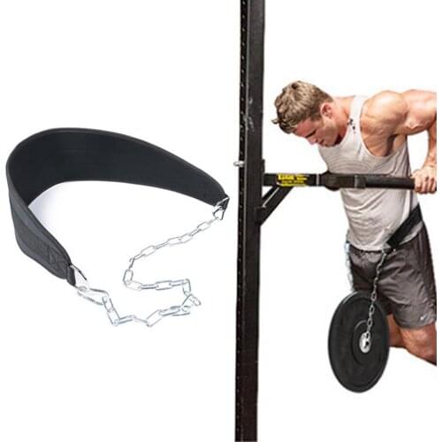 Weight Lifting Dip Belt Nylon Back Gym Belt with Chain for Fitness Bodybuilding Pull up Strength Training Load Waist Strap
