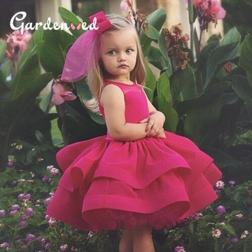 Puffy Simple Satin Flower Girl Dresses Layers Satin First Communion Dresses Girl Wedding Dresses Little Bride Baptism Dress