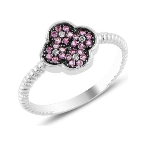 Silver 925 Set Clover Colorful Zircon Stone Ring