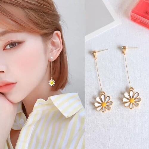 Sweet Tassel Daisy Korean Earrings For Women Teens Girls Cute Daisy Dangle Earrings Summer Party Daily Korean Fashion Jewelry