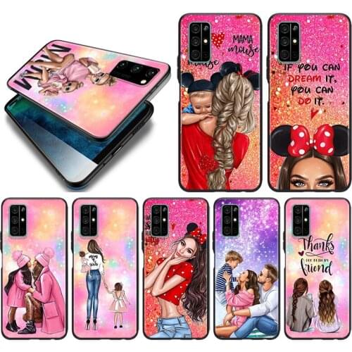 Lucky Cute Mom baby Silicone Cover For Huawei Honor 10i 10 9C 9A RU 9X 9N 9S 9 Pro Lite Play 3E V9 Black Phone Case