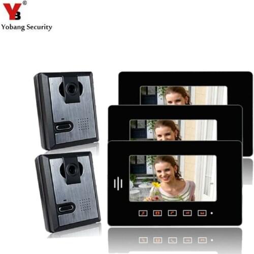 Yobang Security 7" Apartment Entry Door Phone system Home door phone 2 cameras+3 monitors door monitor Speaker Video intercom