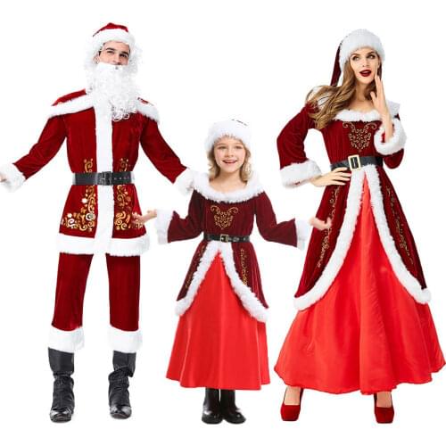 Umorden Adult Santa Claus Costume for Women Men Kids Girls Plus Size Santa Helper Velvet Christmas Costumes for Party
