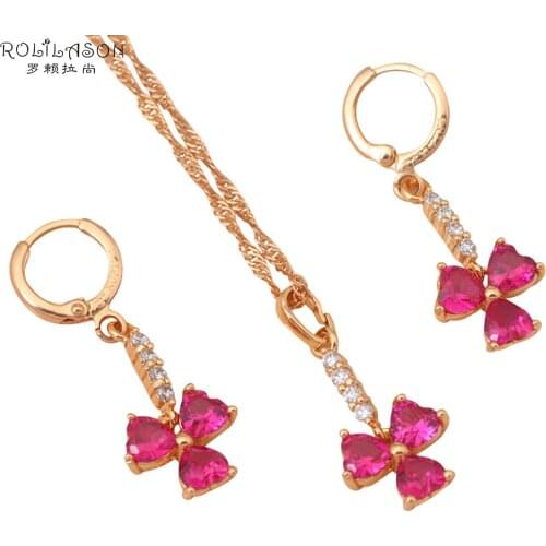 Fascinating Gift for Ladies gold Tone Rose Zircon Crystal Jewelry Sets Earrings Necklace Fashion Jewelry JS372