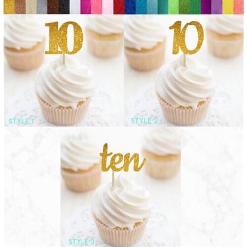 Custom Number 10 gold Cupcake Toppers,Ten Food Picks, 1Personalised 0th Birthday Decorations,10th Anniversary Party Decorations
