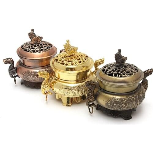 1pc Vintage Design Tibetan Style Mini Alloy Bronze Incense Burner Censer Metal Craft Home Decor Buddhist Living Room Supplies