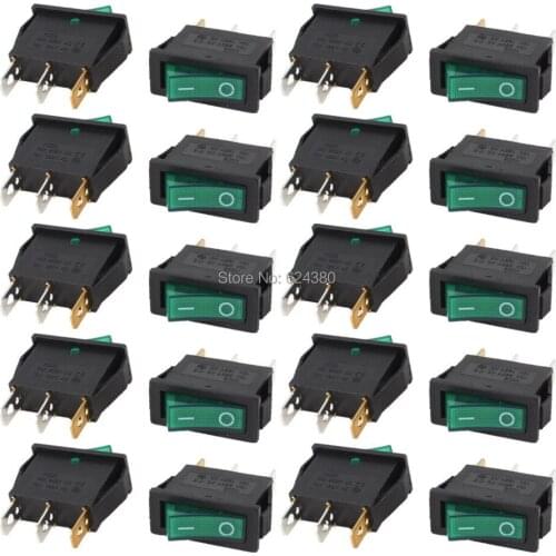 1 Pack ( 20 pcs / Lots ) x Green Indicator Light Two 2 Position On/Off SPST 1P1T Snap in Boat Rocker Switch KCD3-102N