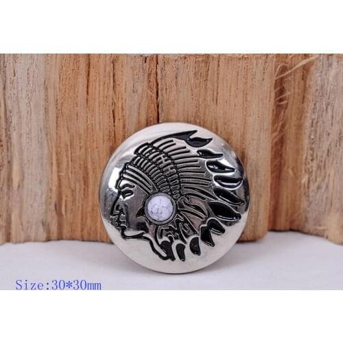 10PC 30MM SOUTHEAST INDIAN HEAD WHITE TURQUOISE SLIVER LEATHERCRAFT CONCHOS SET