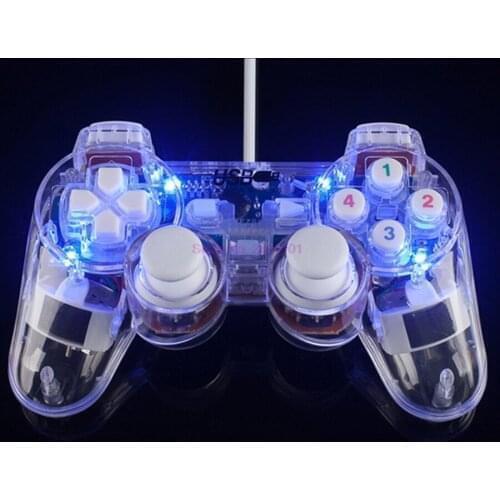 100pcs Transparent LED Wired USB Gamepad Double Vibration Joystick Game Controller Joypad For PC Laptop For Win7/10/XP Clear