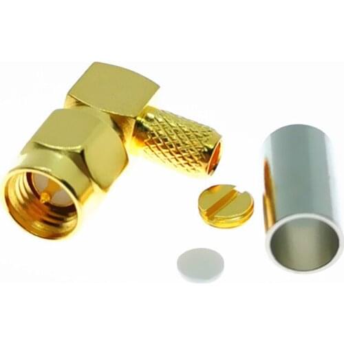 100PCS new SMA male right angle RF connector crimping RG58 RG142 LMR195 RG400 cable right angle gold-plated adapter