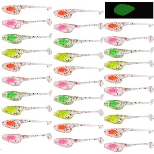 30Pcs Soft Silicone Luminous Floating Fishing Lure 5cm 1g Soft Artificial Bait Swimbaits Jigging Fishing Trout Lures