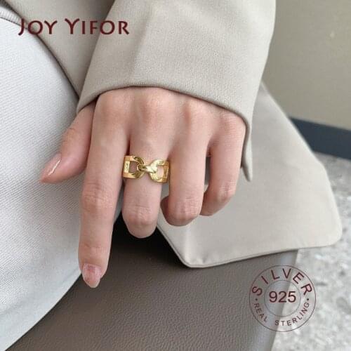 925 Sterling Silver Rings for Women gold color chain Geometric 925 sterling Silver Wedding Fine Jewelry Minimalist Gift