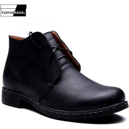 New Hot Fashion Man Ankle Boots Round Toe Lace Up Black Casual Shoes For Man Pu leather Low Top Riding Boots Punk Free Shipping