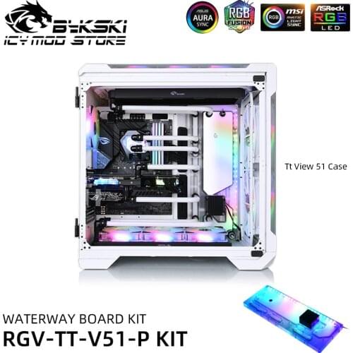 Bykski Waterway Board Reservoir Kit CPU Video Card Block Water Tank Acrylic Tranperant for Thermaltake View 51 Case RGV-TT-V51-P