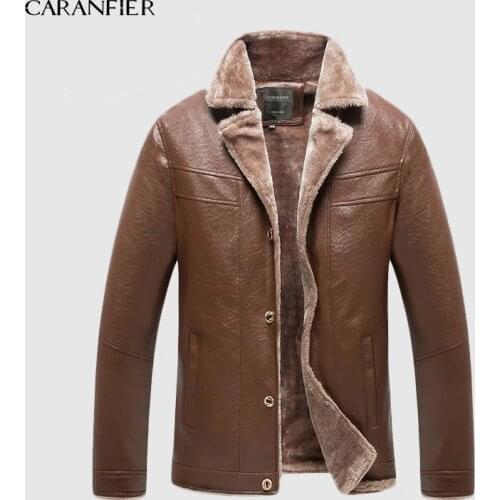 CARANFIER 2019 Faux Fur Collar Men Faux Leather Jackets Winter Thicken Coat Jaqueta De Couro Chaqueta PU Leather Jacket M-3XL