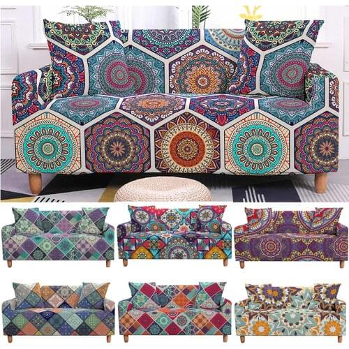 3D Digital Mandala Sofa Cover Slip-resistant Stretch Couch Cover Protector Cover Soft Elastic Couch Cover for Living Room