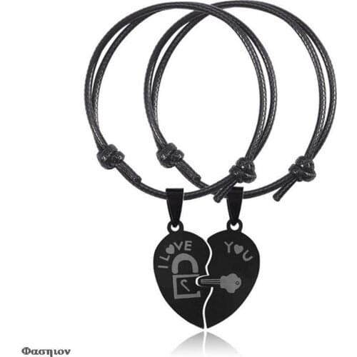 Heart Black Stainless Steel Key Lock Two Halves Paired Bracelet Fashion Jewelry 2PCs/set!! Couple Bracelets for Women and Men