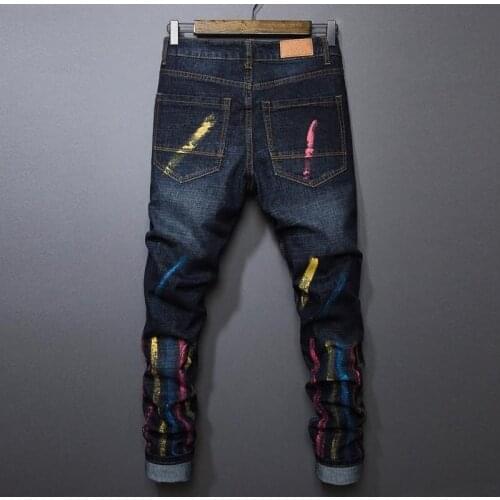 Jeans Man Pants Spring Fashion New Brand Paint For Pants Straight Slim Fit Jean Rockstyle Streetwear Trousers For Mens