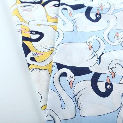 HLQON cotton sateen Two-color big swan fabric for women clothing sewing upholstery tissue wedding dress patchwork DIY