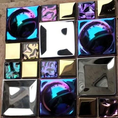 Customized Design 3D Iridescent Electroplate Ceramic Cap mixed Silver Concave Surface Metal Mosaic Tile