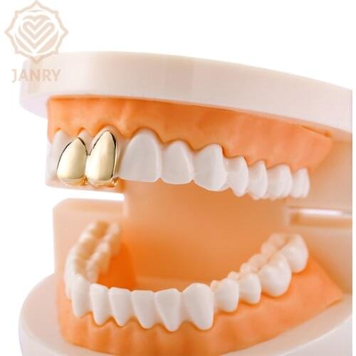JANRY New Gold Color Plated Hip Hop Two Teeth Grillz For Party Jewelry Gifts For Men Women Boy Girl