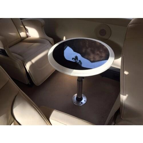 Caravan Motorhome Marine Boat Round White Leather Table With Black Acrylic Insert 550mm 22 Inch