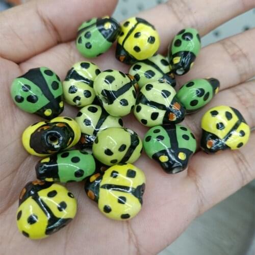 5pcs 16mm Hand Painted Ladybug Shape Ceramic Beads For Jewelry Making Loose Spacer Animal Bead DIY Bracelet Necklace Earring