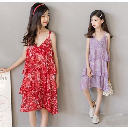 2021 Summer Children Clothing Teenage Suspender Princess Chiffon Cake Dresses Fashion Sukienka Dziewczynka