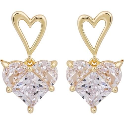 Cute Heart-Shape Design Drop Earrings Imitation Rhinestone Crystal Fashion Stud Earings Lovely Heart Dangle Earrings For Women
