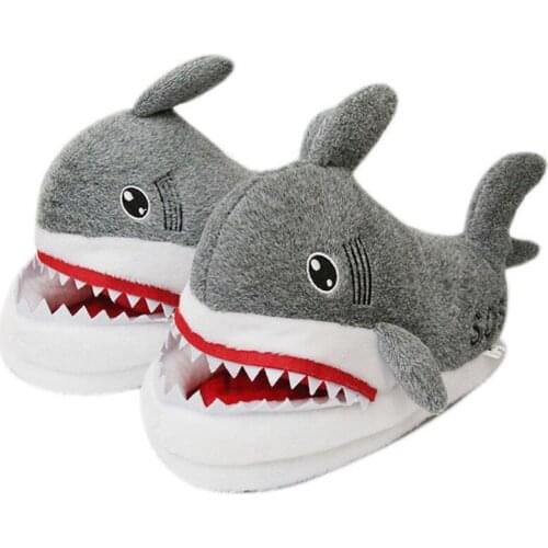 Fashion New Terrible Shark Cotton Slippers Home Indoor WInter Comfot Plush Slides Cute Cartoon Female Furry Flip Flops