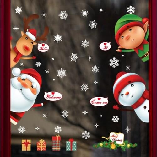 Cartoon Christmas Door Stickers Welcome Home Window Glass Decoration Vinyl Decals