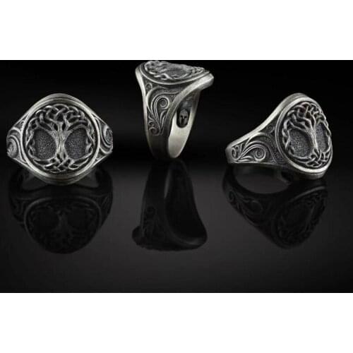 Megin D Vintage Personality Viking Series Life Tree Titanium Steel Rings for Men Women Couple Family Friend Fashion Gift Jewelry