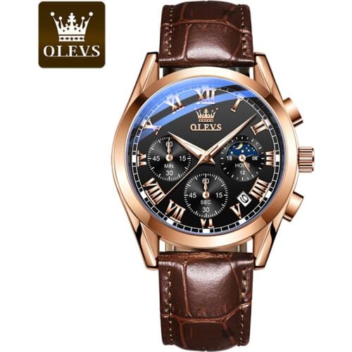 OLEVS Mens Watches Luxury Moon Phase Quartz Watch Men Business Fashion Man Wristwatches 2021 Modern Classic Chronograph Clocks
