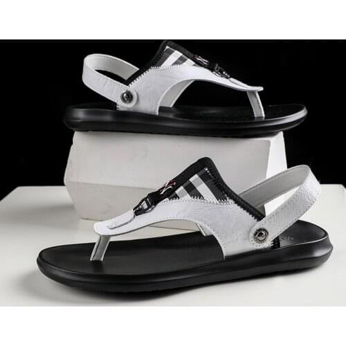 Mens 39s sandals hollow breathable gladiator mens roman genuine leather beach sandles 2020 summer rubber shoes online fashion