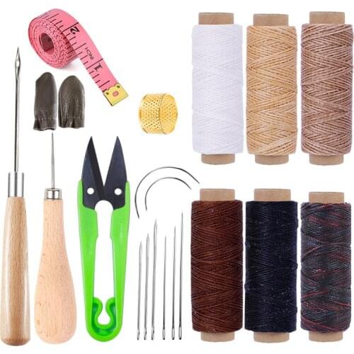 Nonvor 21pcs 6 Color Waxed Thread Leather Awl Hand Stitching Big Eye Curved Leather Tool Kit Leather Craft Sewing Supplies DIY
