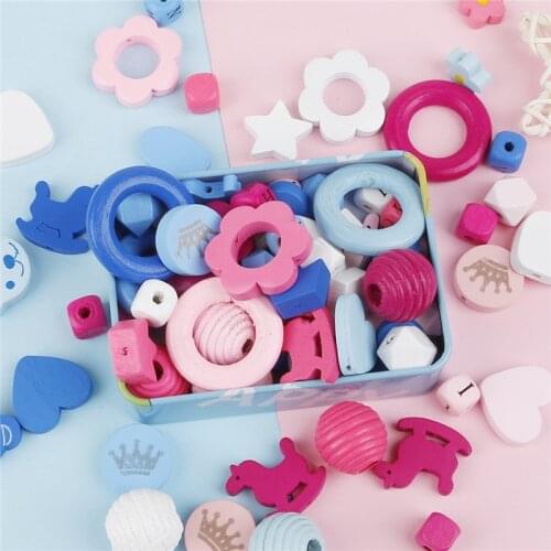 2019 New Multi-pattern Wooden Loose Spacer Beads Mixed Color Wood Beads For DIY Jewelry Making Craft Kids Toys