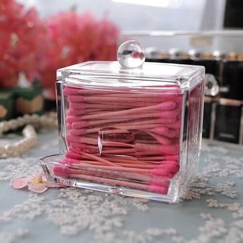 New Clear Cotton Ball and Swab Makeup Organizer Swab Holder with Cover Storage Box Plastic Acrylic Box Organizador Cube Storage