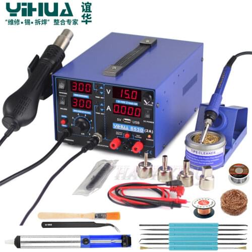 YIHUA 853D soldering station 15V 2A USB power supply 3In1 hot air gun solder iron repair soldering station BGA rework station