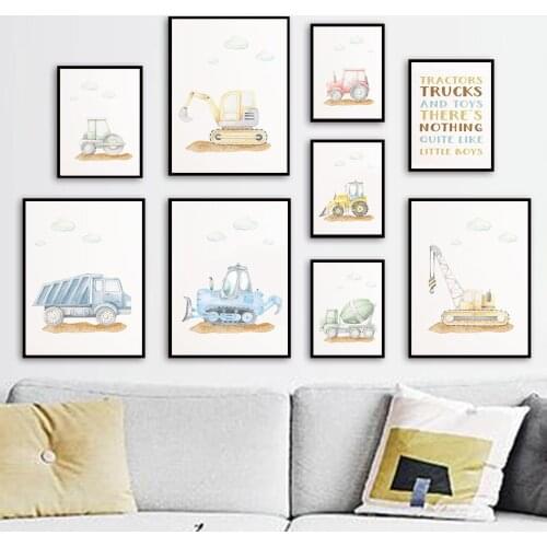 Truck Loader Excavator Crane Blender Tractor Nordic Posters And Prints Wall Art Canvas Painting Wall Pictures For Boy Room Decor