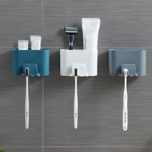 Hot Wall-Mounted Toothbrush Holder Bathroom Punch-Free Tooth Cup Rack Household Wall-Mounted Mouthwash Cup Holder Storage Box