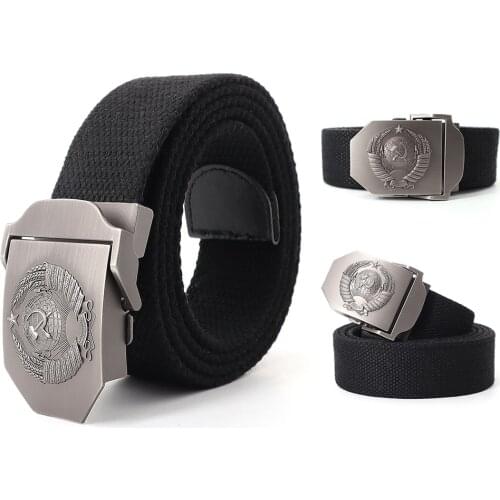 Flying Art Soviet Union National Emblem Metal Alloy Buckle Mens Belt Luxury Army Tactical Belt