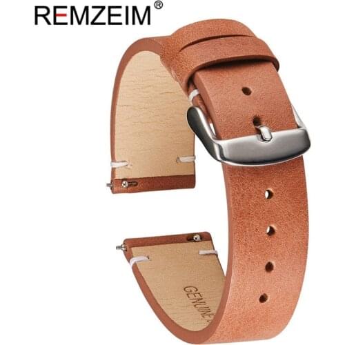 REMZEIM 18 20 22mm Genuine Leather Strap For Samsung Galaxy Watch 46mm Gear S3 Frontier Classic Quick Release Watchband